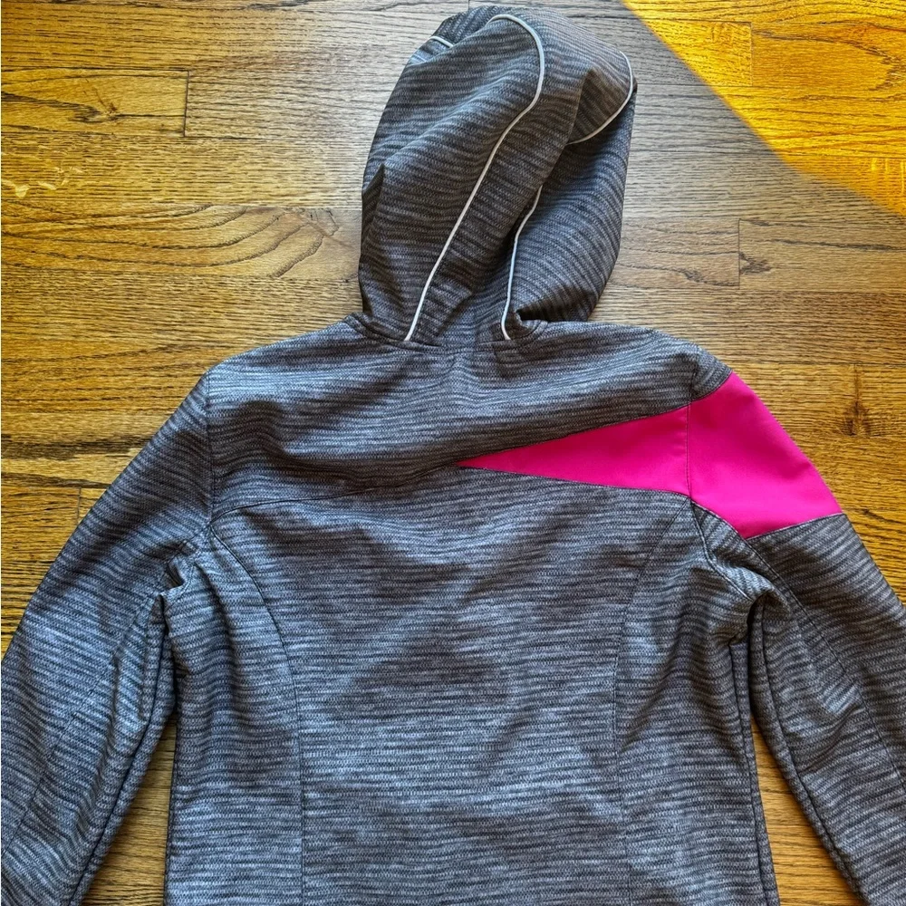 SNOZU Grey Pink HOODED JACKET with PINK‎ FLEECE LINING Girls Size large 14-16
